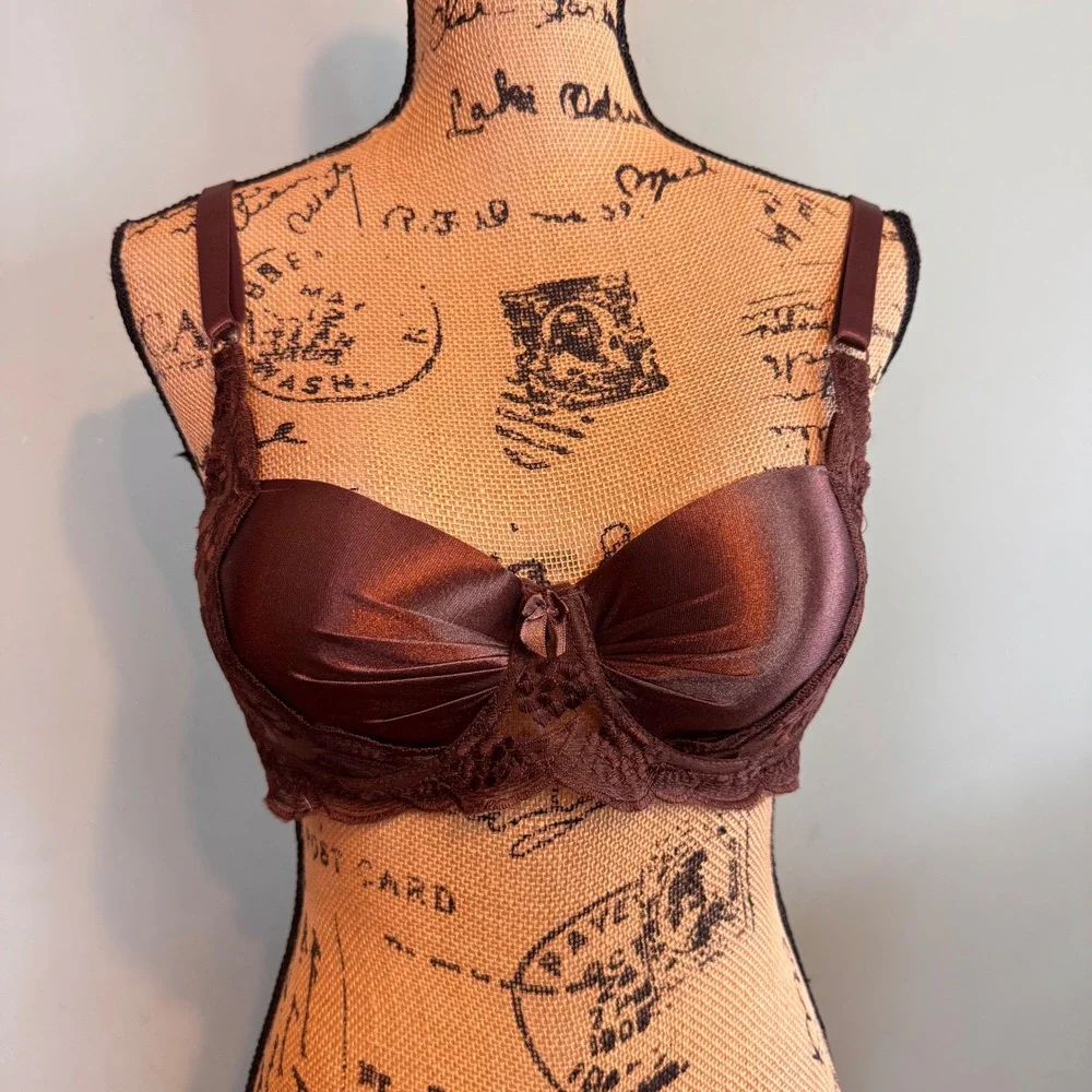 Carnival Lingerie Satin Lace Underwire Bra Brown Style R108 36B